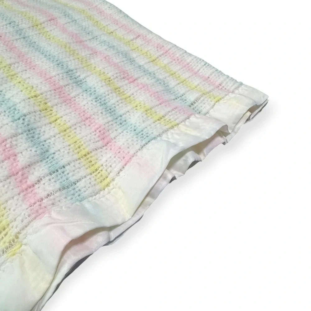 VTG Beacon Baby Blanket Pastel Stripe Waffle thermal satin trim 48x36 WPL 1675